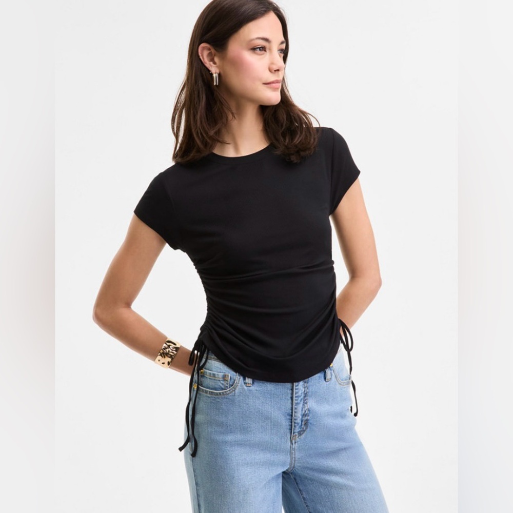 NWT INC International Concepts Black Women’s Side-Tie T-Shirt